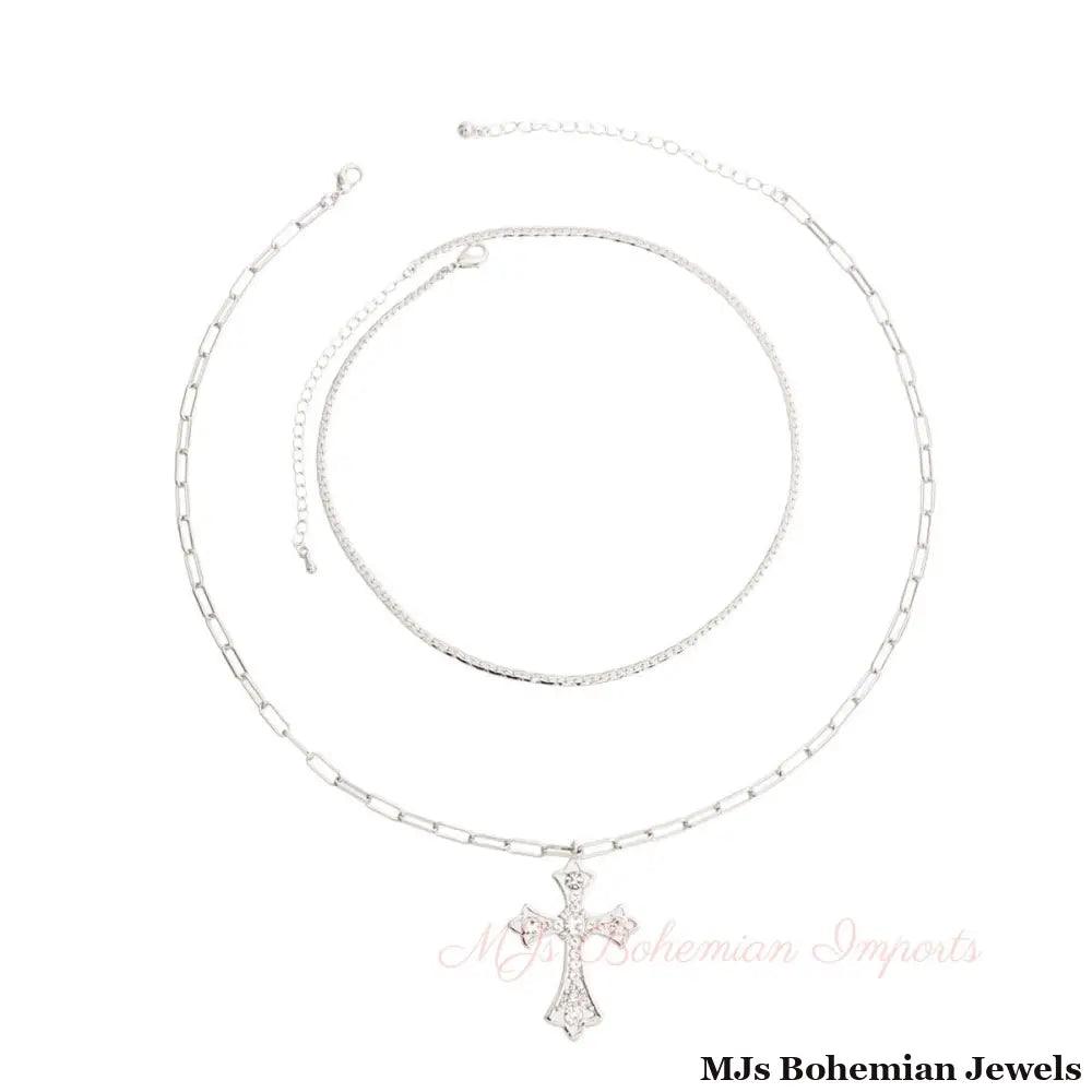 Silver Syriac Cross 2 Pcs Necklace