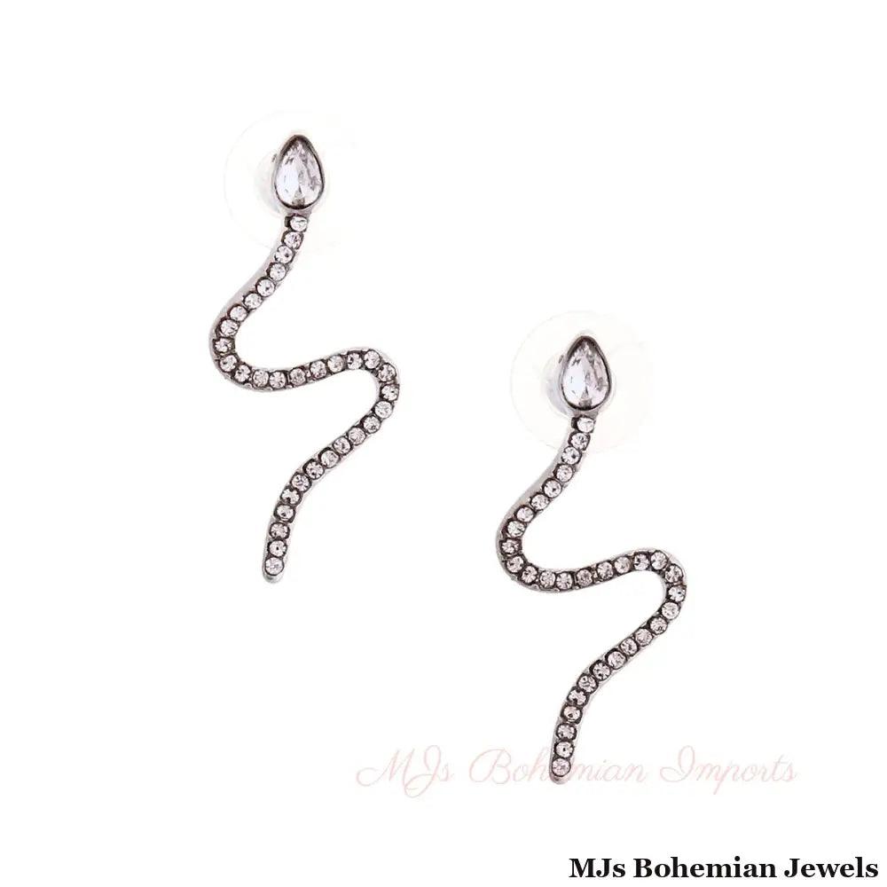 Silver Thin Wavy Snake Earrings