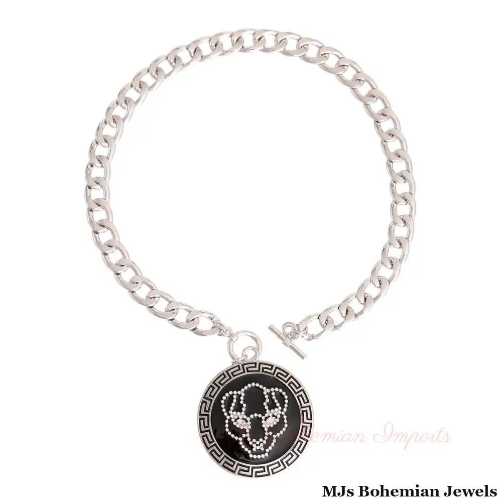 Silver Tiger Greek Medallion Chain