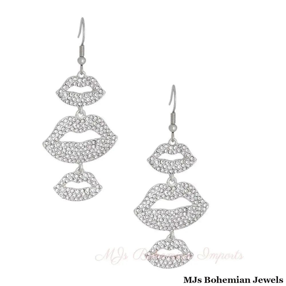 Silver Triple Lips Earrings