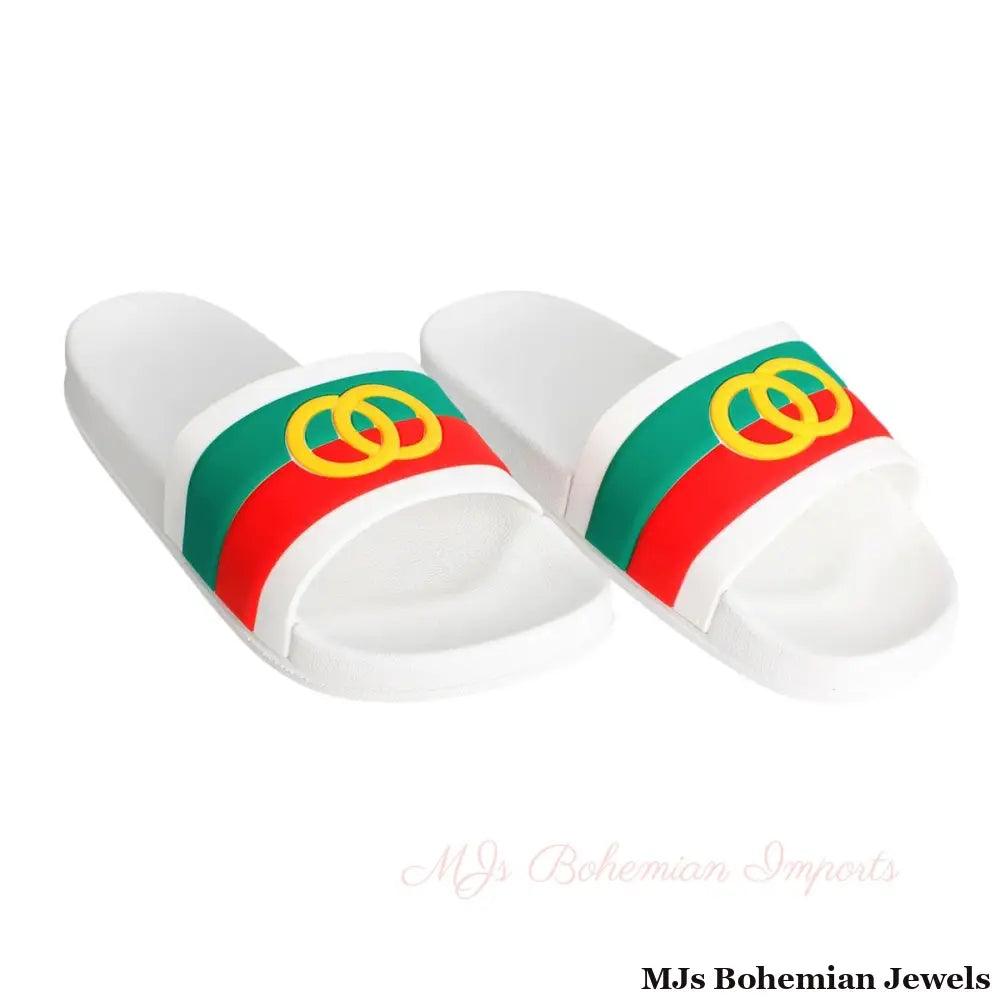 Size 9 White Stripe Slide