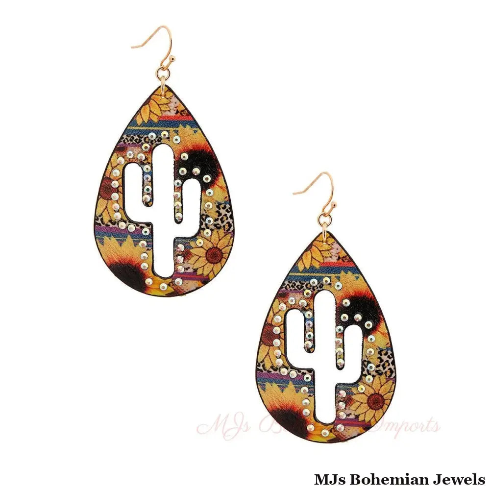 Sunflower Cactus Teardrop Earrings