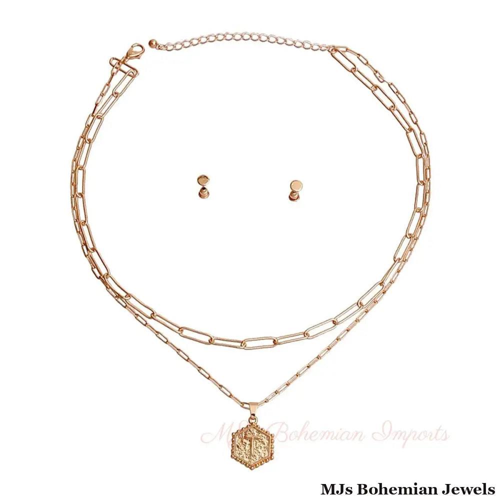 T Hexagon Initial Charm Necklace
