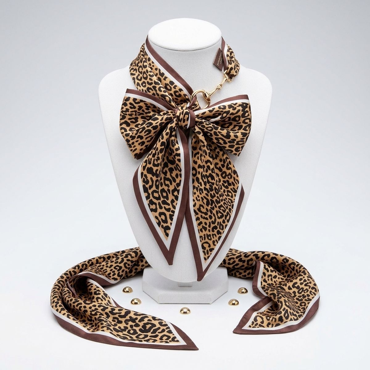 Horsebit Brown Leopard Silky Scarf Necklace