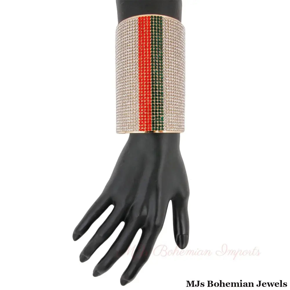 Trendy Striped Rhinestone Cuff Bracelet