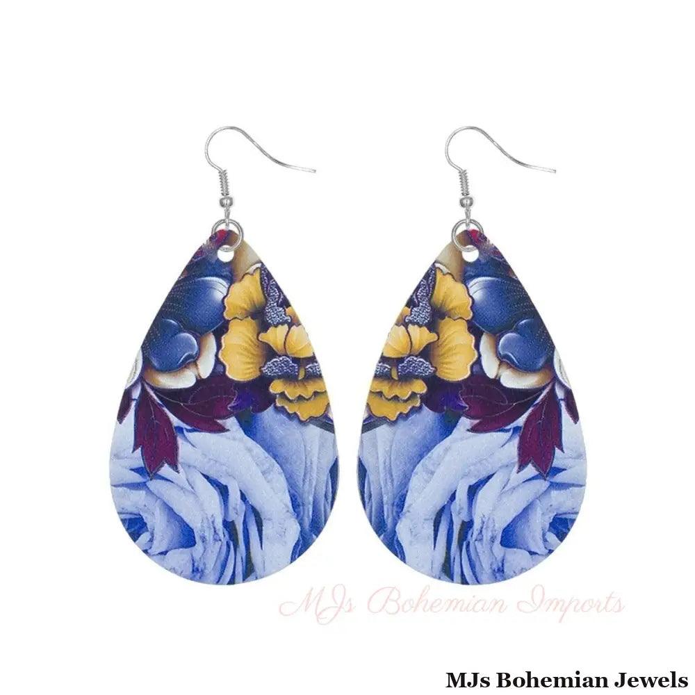 Various Flower Printed Teardrop Earrings