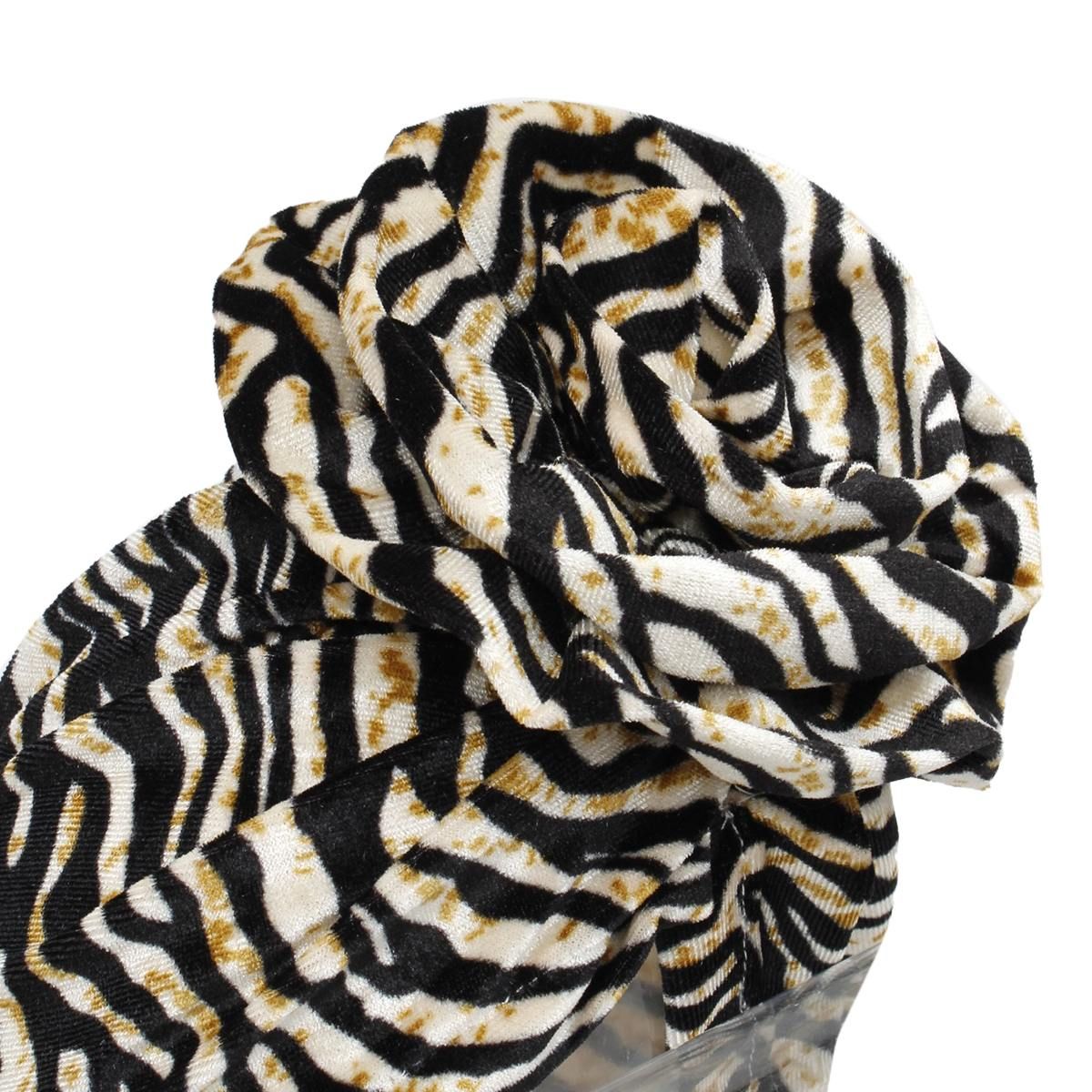 Turban Pre-Tied Flower Velvet Zebra Print Women