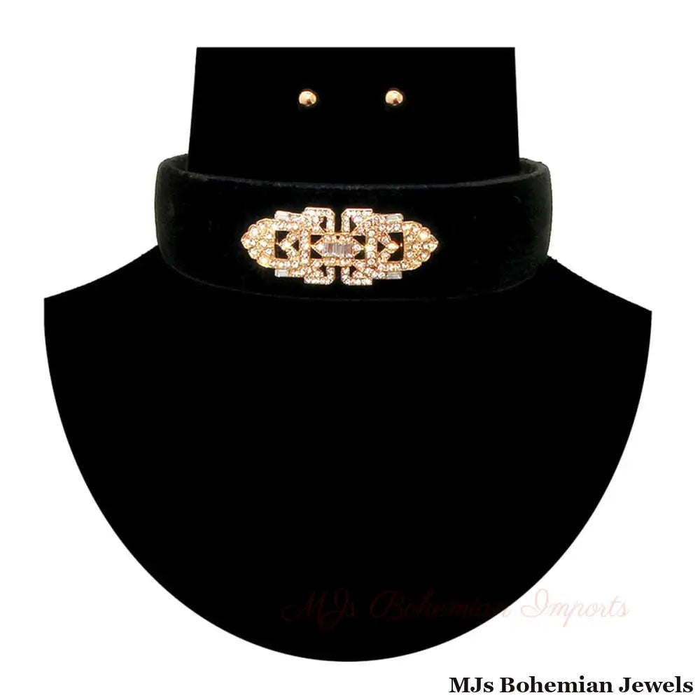 Velvet Crystal Stone Choker