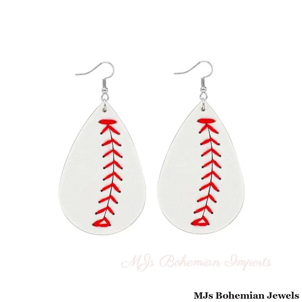 White Baseball Teardrop Earrings