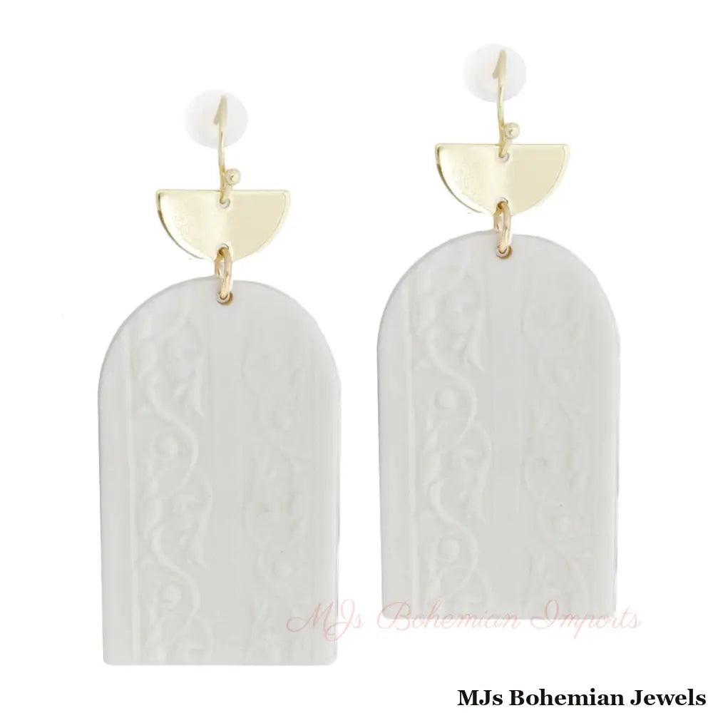 White Floral Bridal Earrings - Clay