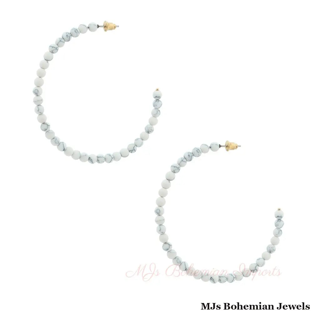 White Natural Stone Bead Hoops