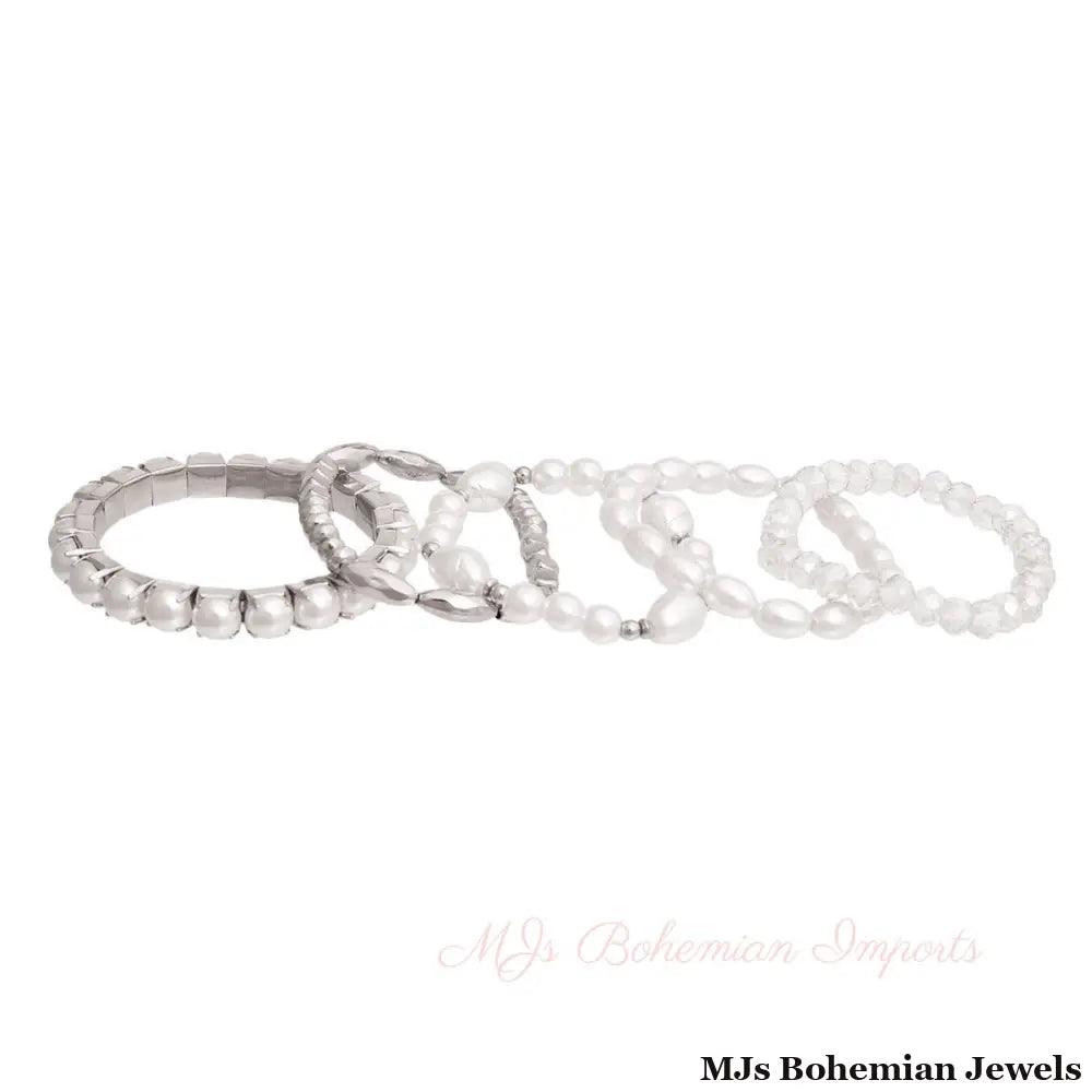 White Pearl and Glass Beads Bracelets