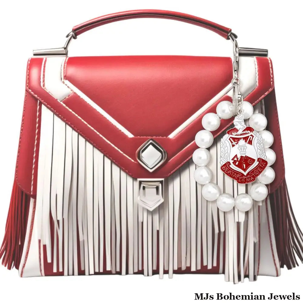 White Red Shield Pearl Keychain