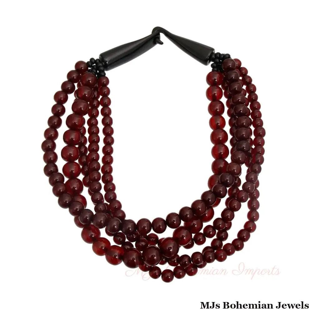 Wine Bead Buffalo Horn Hook Necklace