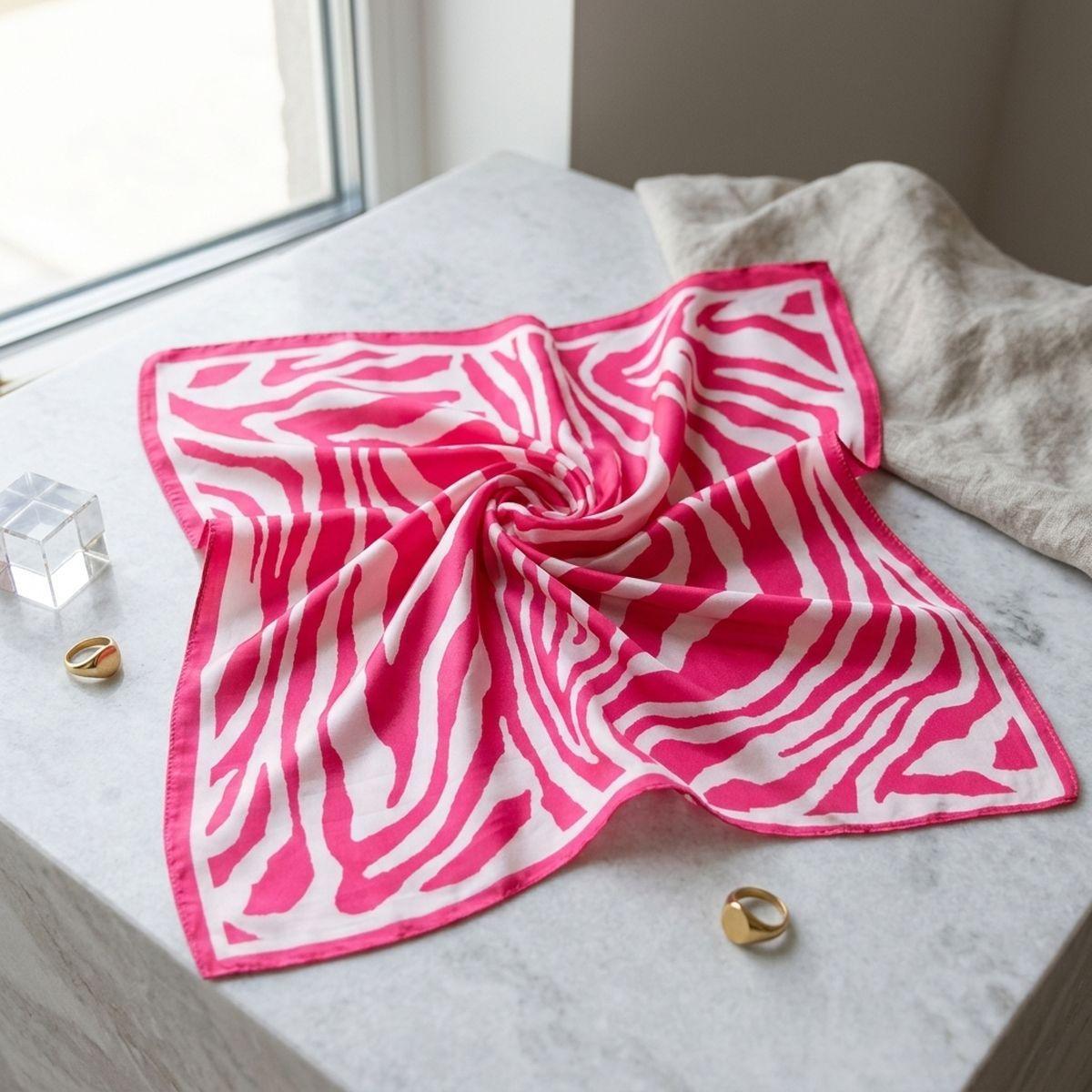 Silky Square Pink Zebra Print Fashion Scarf