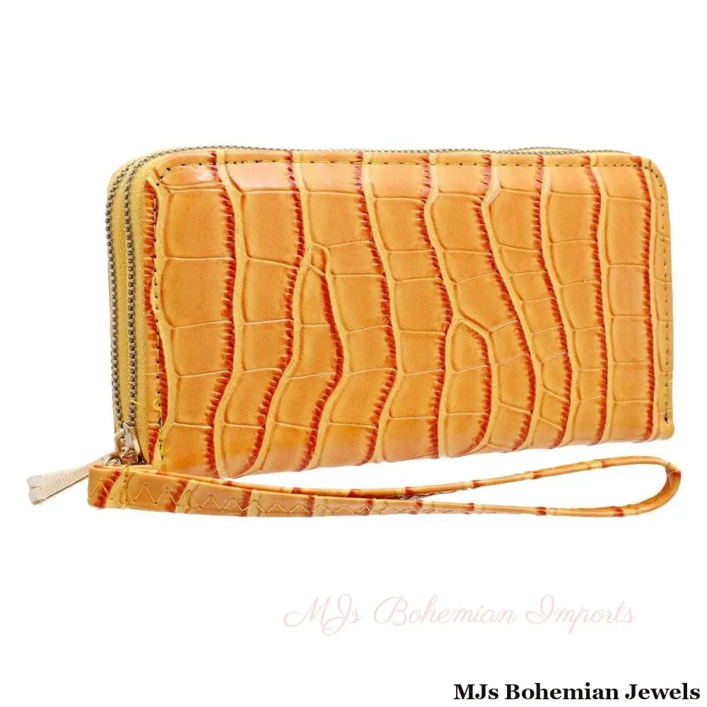 Yellow Croc Double Zipper Wallet