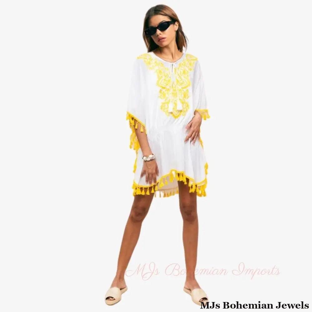 Yellow Embroidered Tribal Poncho