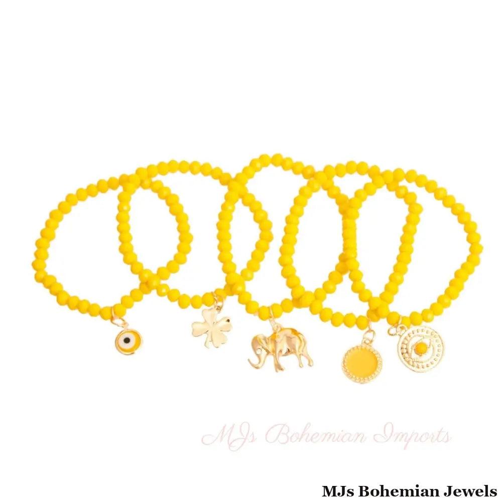 Yellow Luck Bracelet with Elephant Charm