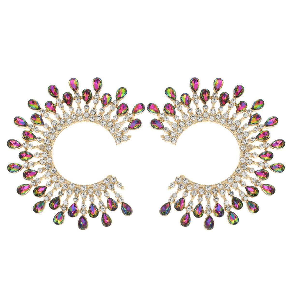 Stud Medium Pink Green C Shape Stone Earring Women