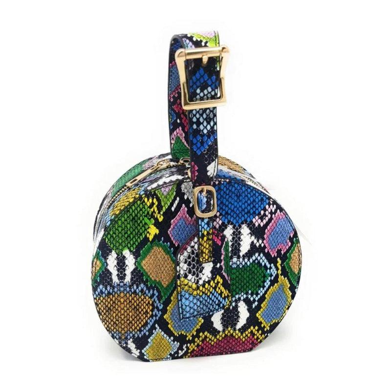 Color: Serpentine, Size: 39 - Personalized Handbag Blue Print Ins Fashion Women's Round Drum Bag