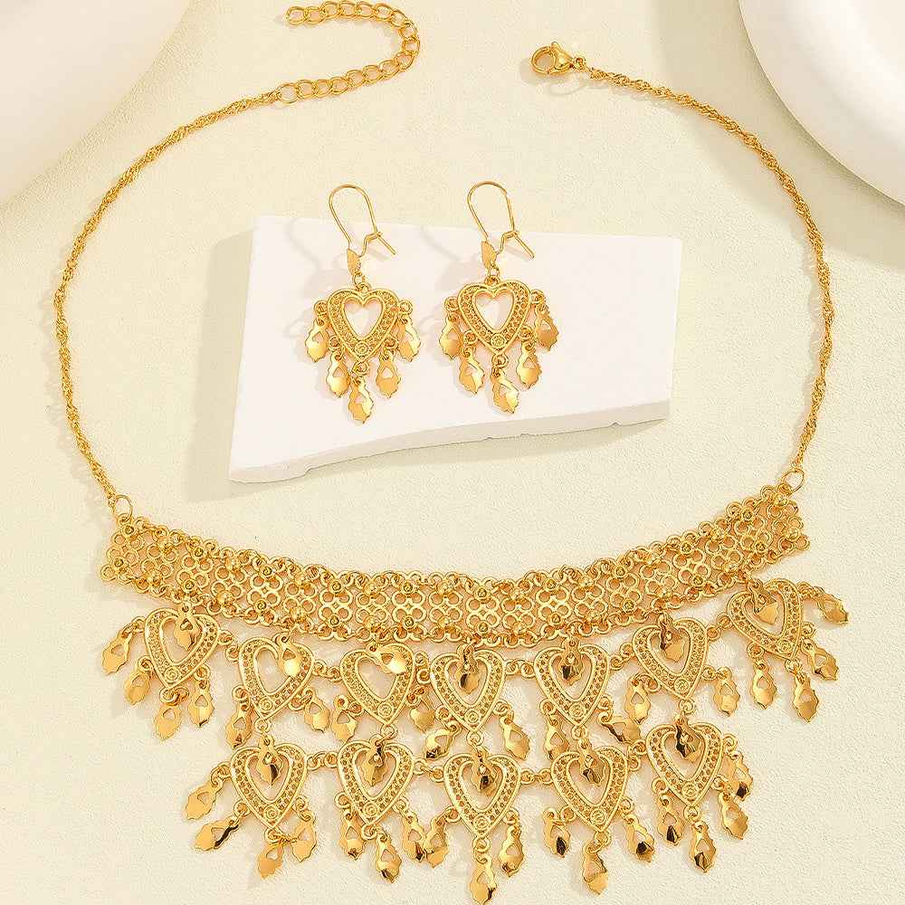 3-Piece Retro Heart Leaf Jewelry Set - Vintage Necklace and Earrings