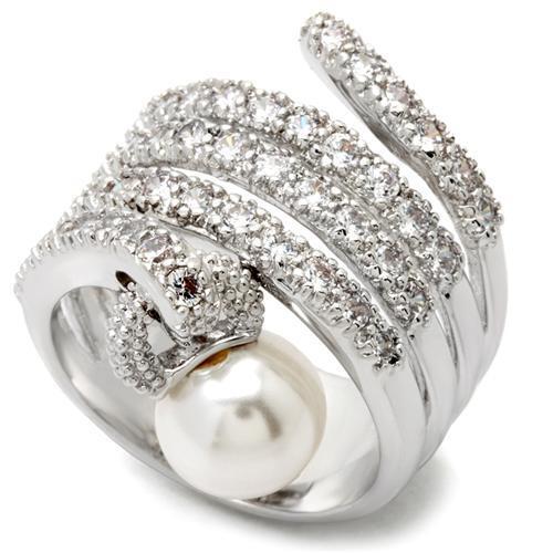 0W031 - Rhodium Brass Ring with AAA Grade CZ  in Clear - Size 5
