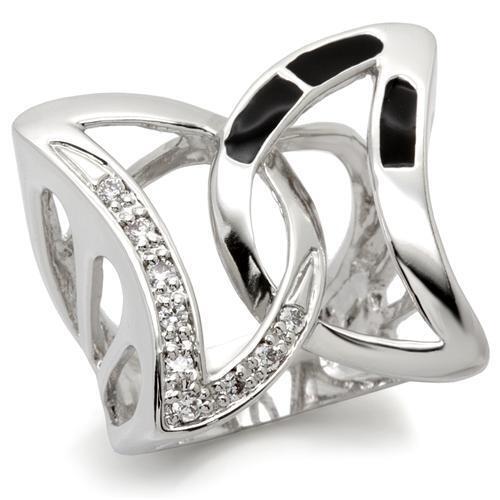 0W050 - Rhodium Brass Ring with AAA Grade CZ  in Clear Size 5