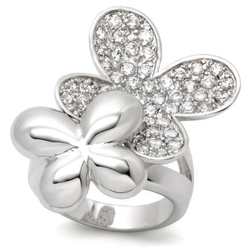 0W147 - Rhodium Brass Ring with AAA Grade CZ in Clear Size 6