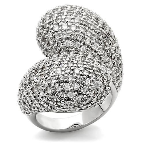0W216 - Rhodium Brass Ring with AAA Grade CZ  in Clear Size 7
