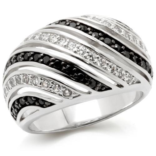 0W224 - Rhodium + Ruthenium Brass Ring with AAA Grade CZ in Jet Size 5