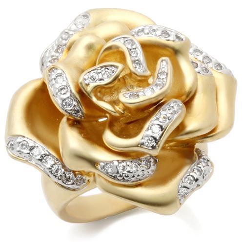 Matte Gold & Rhodium Brass Ring with AAA Grade CZ in Clear Size 6