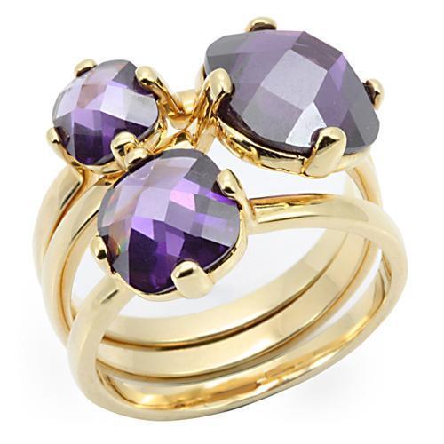 Gold Brass Ring with AAA Grade CZ  in Amethyst Size 10