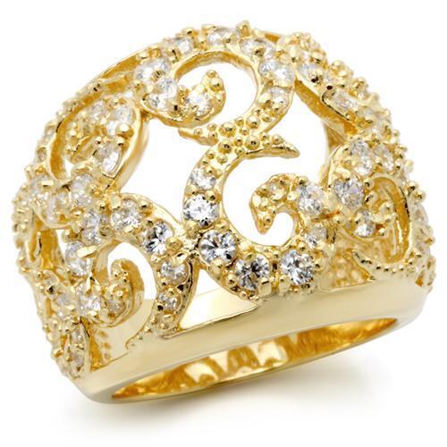 Gold Brass Ring with AAA Grade CZ in Clear