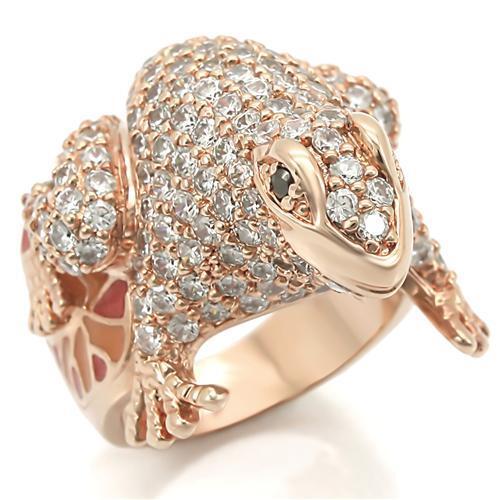Rose Gold Brass Ring with AAA Grade CZ  in Jet Size 9