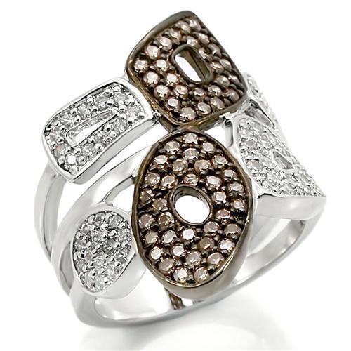 Rhodium + Ruthenium Brass Ring with AAA Grade CZ in Champagne