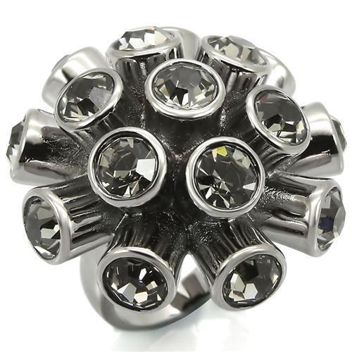 Ruthenium Brass Ring with Top Grade Crystal  in Jet