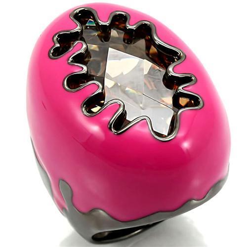 Ruthenium Brass Ring with AAA Grade CZ  in Champagne Size 10