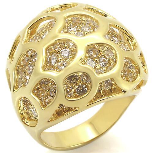 Gold Brass Ring with AAA Grade CZ  in Clear Size 6