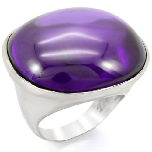 Rhodium Brass Ring with Genuine Stone in Amethyst Size 7