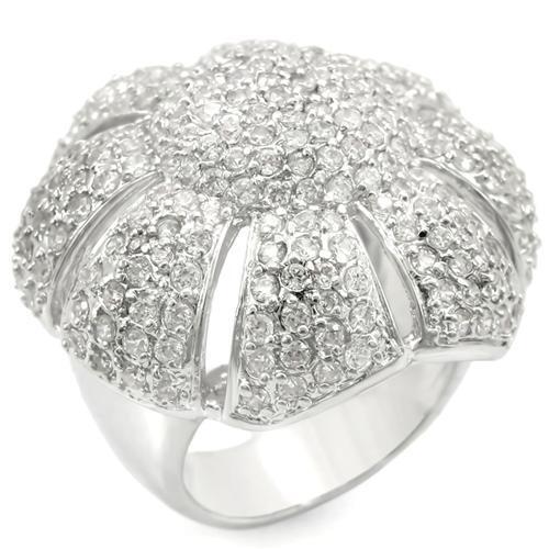 Rhodium Brass Ring with AAA Grade CZ  in Clear Size 7