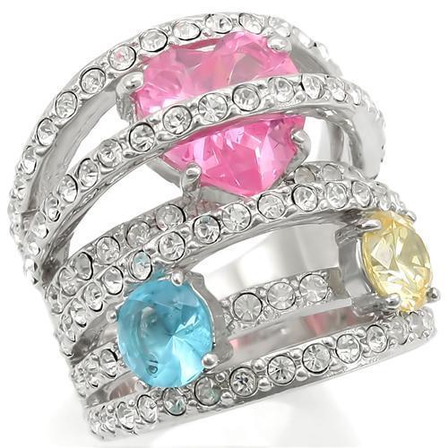 Rhodium Brass Ring with AAA Grade CZ in Rose Size 8