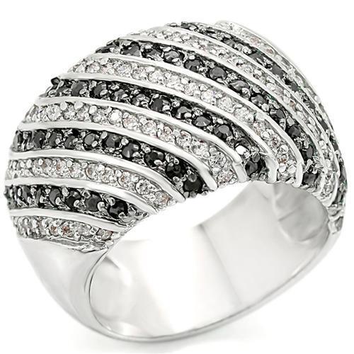 Rhodium + Ruthenium Brass Ring with AAA Grade CZ in Jet Size 5
