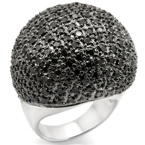 Rhodium + Ruthenium Brass Ring with AAA Grade CZ  in Jet Size 10