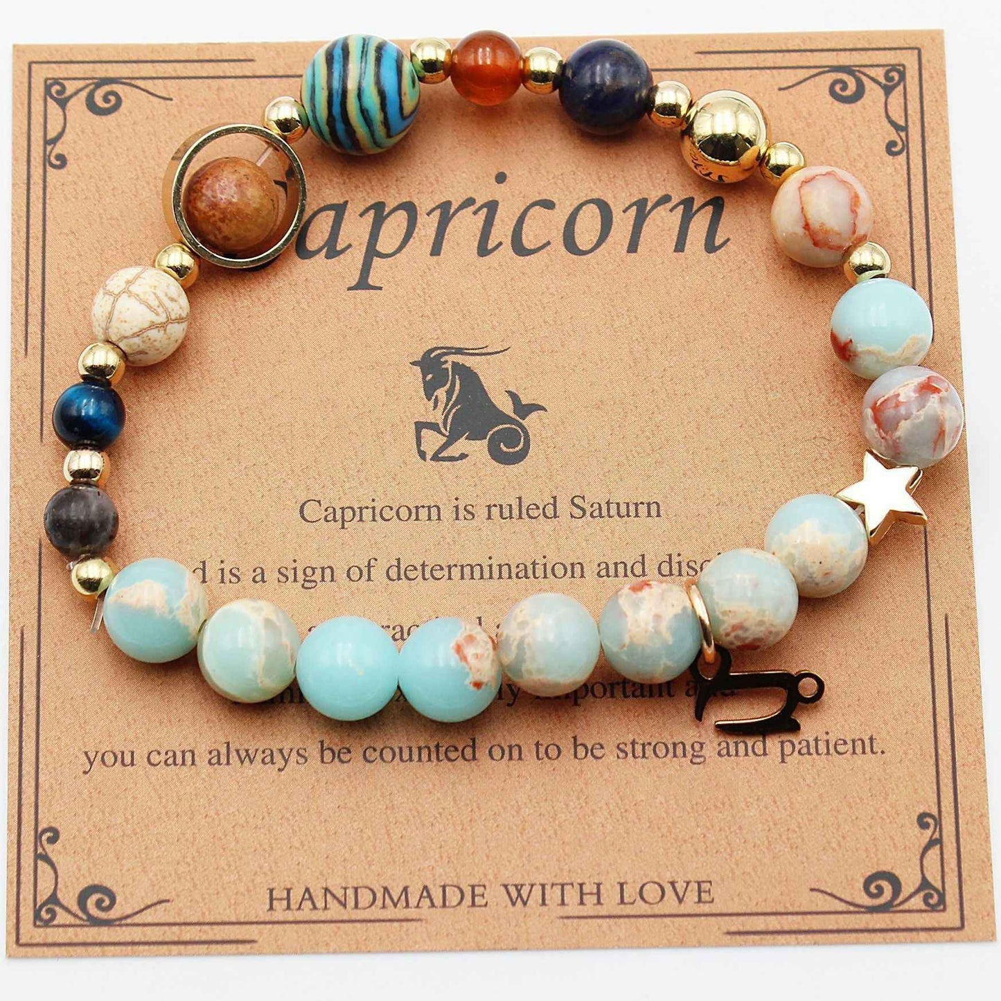 Twelve Constellations Bracelets - Natural Stone Beaded Bracelets with Eight Planet Designs