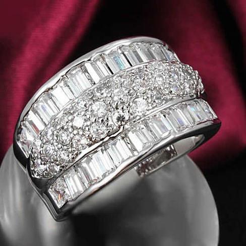 Color: Rhodium Plated,Size: 7 - Regal Baguette And CZ Statement Band Ring