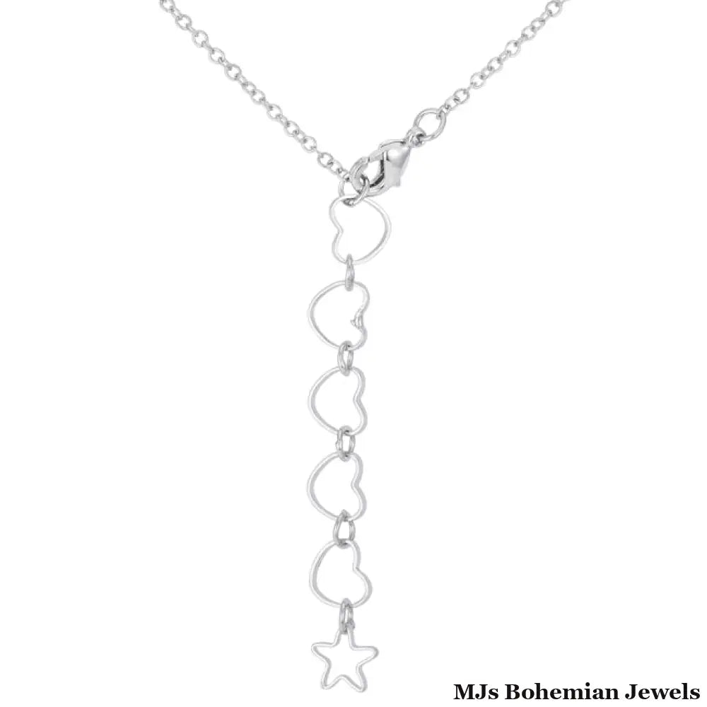 .14 Ct Patriotic Winged Heart Necklace with CZ Accents - MJs Bohemian Jewels