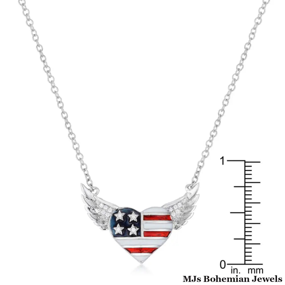 .14 Ct Patriotic Winged Heart Necklace with CZ Accents - MJs Bohemian Jewels