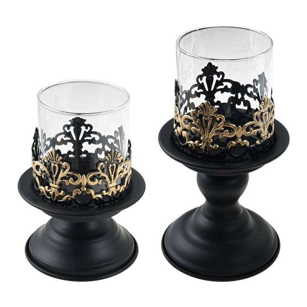 Valentine's Day 2Pcs Iron Pillar Candle Set Christmas Table Decoration Candlestick Holder for Fireplace Dinner Desk Tabletop Ornament 26H0113