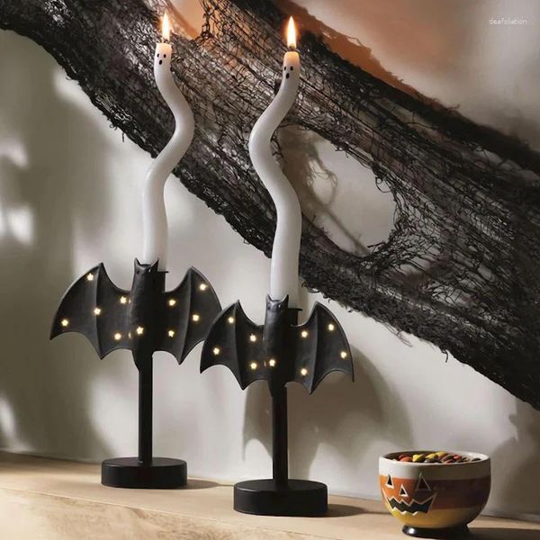 Candle Holders Twinkle Bat Shaped Candlestick Halloween Mystery Gothic Candleholder Holder For Home Gathering Party Decorative Gifts K260207