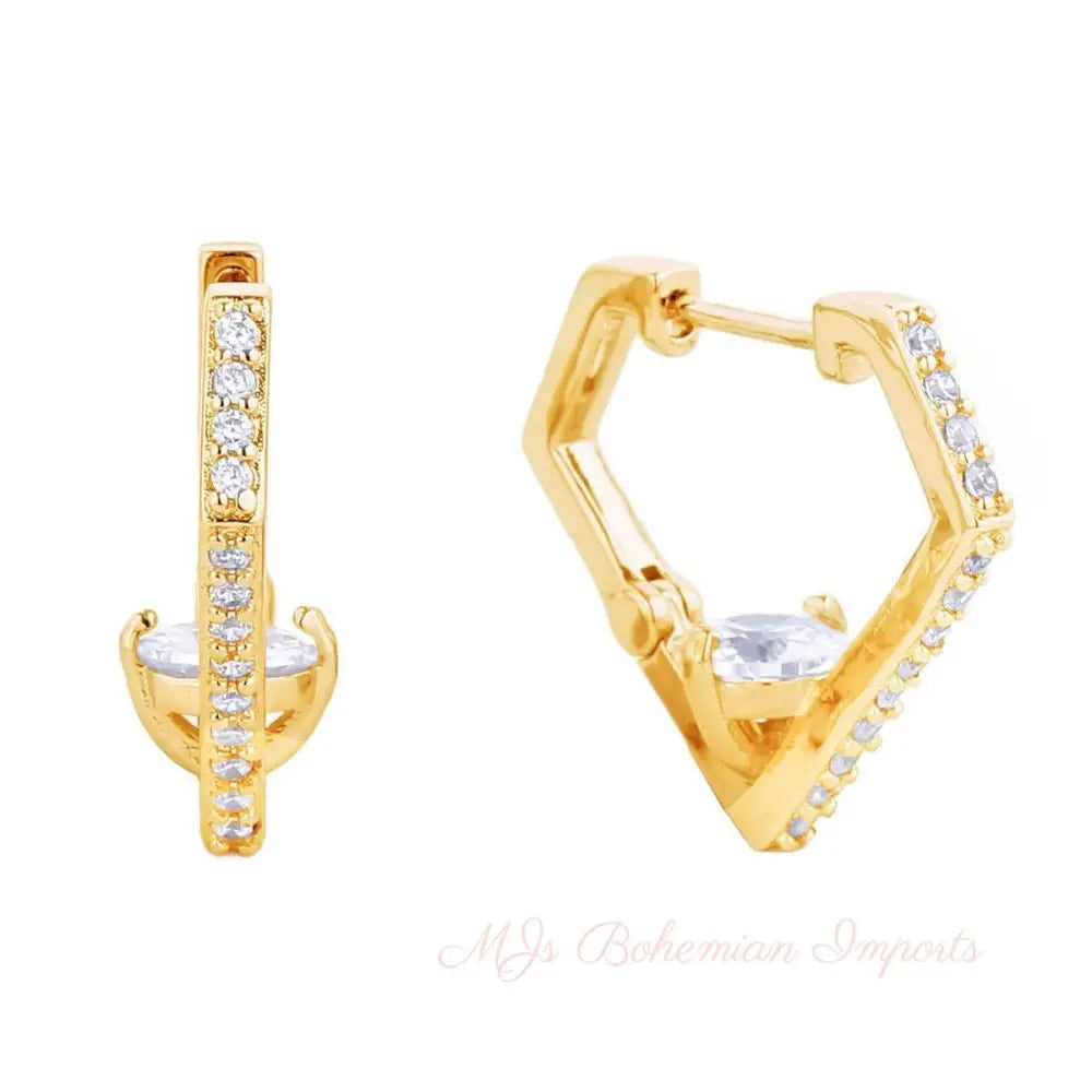 14K Gold CZ Diamond Huggie Hoops